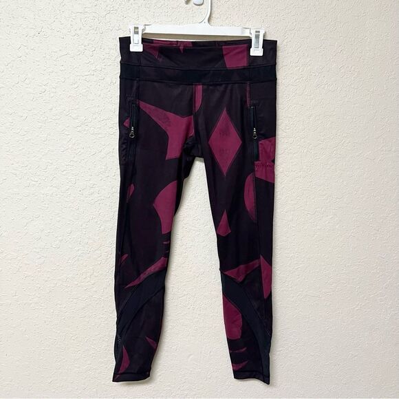 Lululemon All Sport Crop Leggings Back Spin Stroke Dashing Purple Black Size 6 - Picture 1 of 8